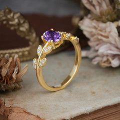 1 Carat Oval Cut Amethyst Nature Inspired Engagement Ring