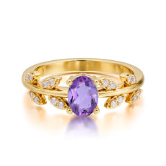 1 Carat Oval Cut Amethyst Nature Inspired Engagement Ring