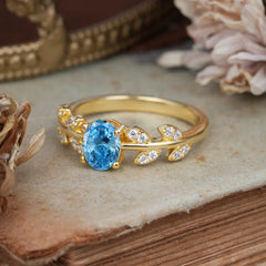 1 Carat Oval Cut Aquamarine Nature Inspired Engagement Ring