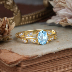 1 Carat Oval Cut Aquamarine Nature Inspired Engagement Ring