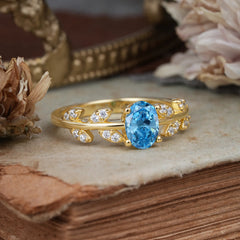 1 Carat Oval Cut Aquamarine Nature Inspired Engagement Ring