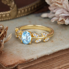 1 Carat Oval Cut Aquamarine Nature Inspired Engagement Ring