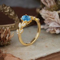 1 Carat Oval Cut Aquamarine Nature Inspired Engagement Ring