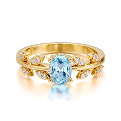 1 Carat Oval Cut Aquamarine Nature Inspired Engagement Ring