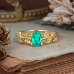 1 Carat Oval Cut Emerald Nature Inspired Engagement Ring
