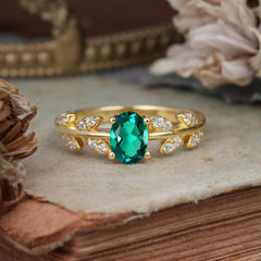 1 Carat Oval Cut Emerald Nature Inspired Engagement Ring