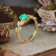 1 Carat Oval Cut Emerald Nature Inspired Engagement Ring