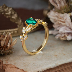 1 Carat Oval Cut Emerald Nature Inspired Engagement Ring