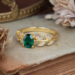 1 Carat Oval Cut Emerald Nature Inspired Engagement Ring