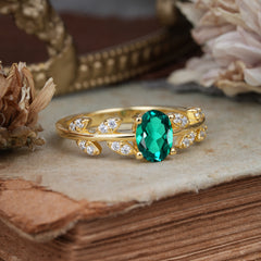 1 Carat Oval Cut Emerald Nature Inspired Engagement Ring
