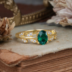 1 Carat Oval Cut Emerald Nature Inspired Engagement Ring