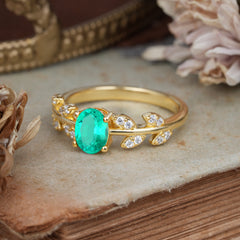 1 Carat Oval Cut Emerald Nature Inspired Engagement Ring