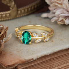 1 Carat Oval Cut Emerald Nature Inspired Engagement Ring