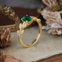 1 Carat Oval Cut Emerald Nature Inspired Engagement Ring