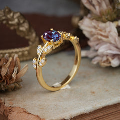 1 Carat Oval Cut 4 Prong Alexandrite Nature Inspired Engagement Ring