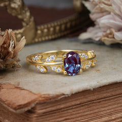 1 Carat Oval Cut 4 Prong Alexandrite Nature Inspired Engagement Ring