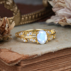 1 Carat Oval Cut 4 Prong Moonstone Nature Inspired Engagement Ring