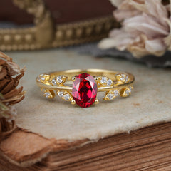 1 Carat Oval Cut 4 Prong Ruby Nature Inspired Engagement Ring