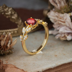 1 Carat Oval Cut 4 Prong Ruby Nature Inspired Engagement Ring