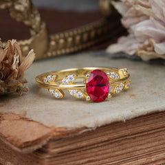 1 Carat Oval Cut 4 Prong Ruby Nature Inspired Engagement Ring