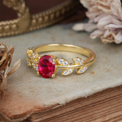 1 Carat Oval Cut 4 Prong Ruby Nature Inspired Engagement Ring