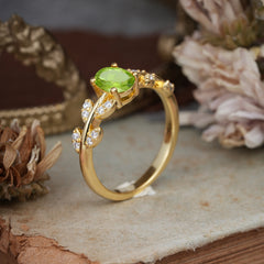 1 Carat Oval Cut 4 Prong Peridot Nature Inspired Engagement Ring