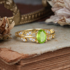 1 Carat Oval Cut 4 Prong Peridot Nature Inspired Engagement Ring
