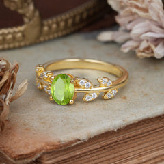 1 Carat Oval Cut 4 Prong Peridot Nature Inspired Engagement Ring