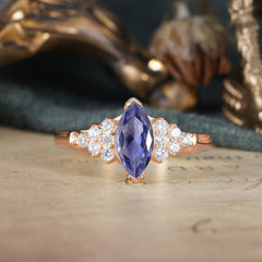 1CT Marquise Cut 2 Prong Tanzanite Cluster Engagement Anniversary Ring