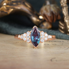 1CT Marquise Cut Alexandrite Cluster Engagement Anniversary Ring