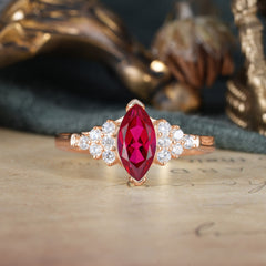 1CT Marquise Cut Ruby Cluster Engagement Anniversary Ring
