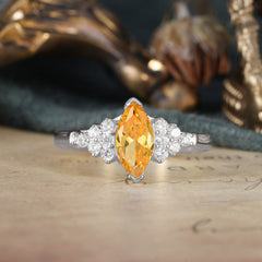 1CT Marquise Cut Citrine Cluster Engagement Anniversary Ring