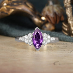 1CT Marquise Cut 2 Prong Amethyst Cluster Engagement Anniversary Ring