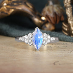 1CT Marquise Cut 2 Prong Moonstone Cluster Engagement Anniversary Ring