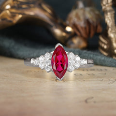 1CT Marquise Cut Ruby Cluster Engagement Anniversary Ring