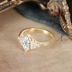 1CT Marquise Cut Moissanite Cluster Engagement Anniversary Ring