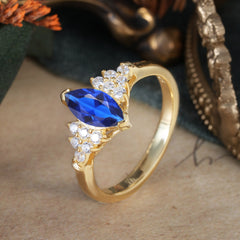 1CT Marquise Cut 2 Prong Sapphire Cluster Engagement Anniversary Ring