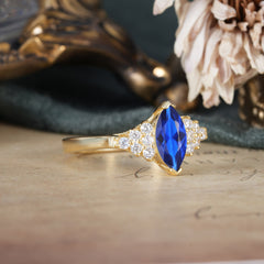 1CT Marquise Cut 2 Prong Sapphire Cluster Engagement Anniversary Ring