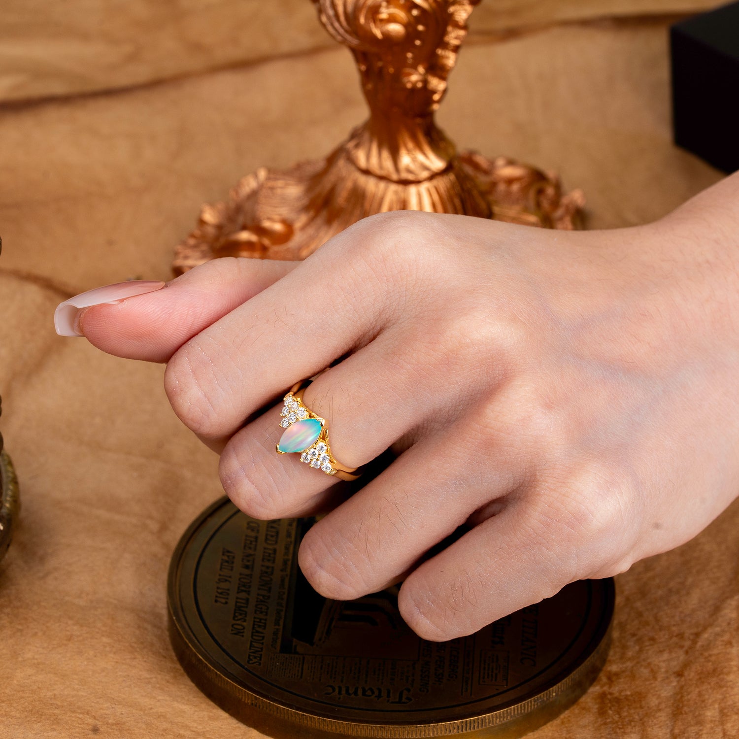1CT Marquise Cut 2 Prong Opal Cluster Engagement Anniversary Ring