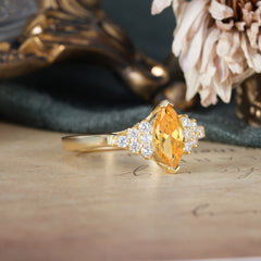 1CT Marquise Cut Citrine Cluster Engagement Anniversary Ring