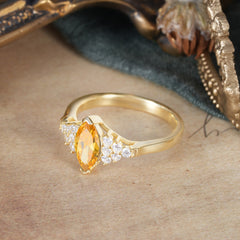 1CT Marquise Cut Citrine Cluster Engagement Anniversary Ring