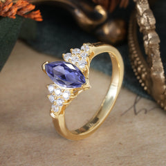 1CT Marquise Cut 2 Prong Tanzanite Cluster Engagement Anniversary Ring