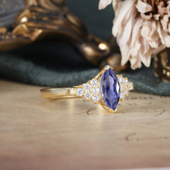 1CT Marquise Cut 2 Prong Tanzanite Cluster Engagement Anniversary Ring