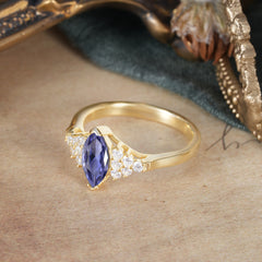 1CT Marquise Cut 2 Prong Tanzanite Cluster Engagement Anniversary Ring