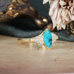 1CT Marquise Cut 2 Prong Turquoise Cluster Engagement Anniversary Ring