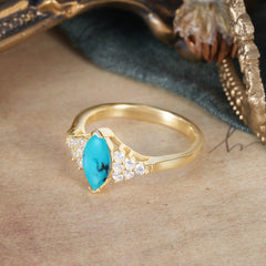 1CT Marquise Cut 2 Prong Turquoise Cluster Engagement Anniversary Ring