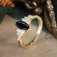 1CT Marquise Cut 2 Prong Black Onyx Cluster Engagement Anniversary Ring