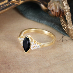 1CT Marquise Cut 2 Prong Black Onyx Cluster Engagement Anniversary Ring