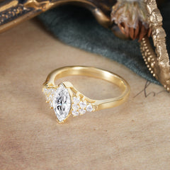 1CT Marquise Cut 2 Prong Lab Diamond Cluster Engagement Anniversary Ring