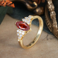 1CT Marquise Cut Garnet Cluster Engagement Anniversary Ring